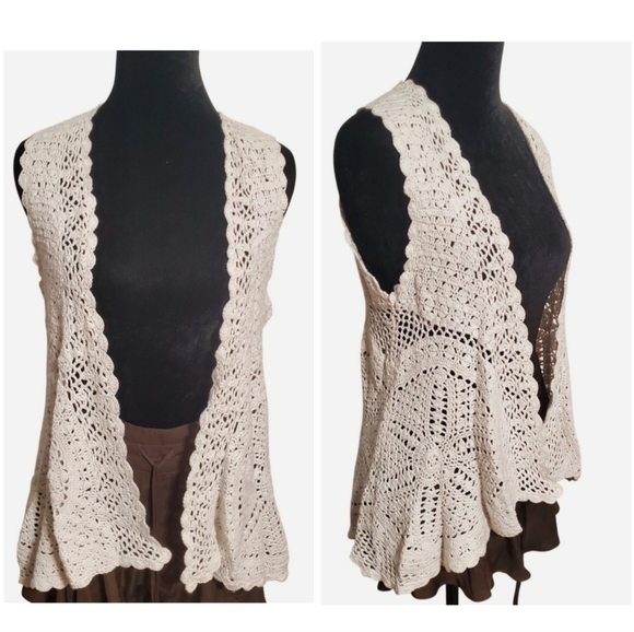 Joseph A Jackets & Blazers - Joseph A Crochet Doily Layering Vest Cardigan Size S Boho Fairy Cottage Prairie